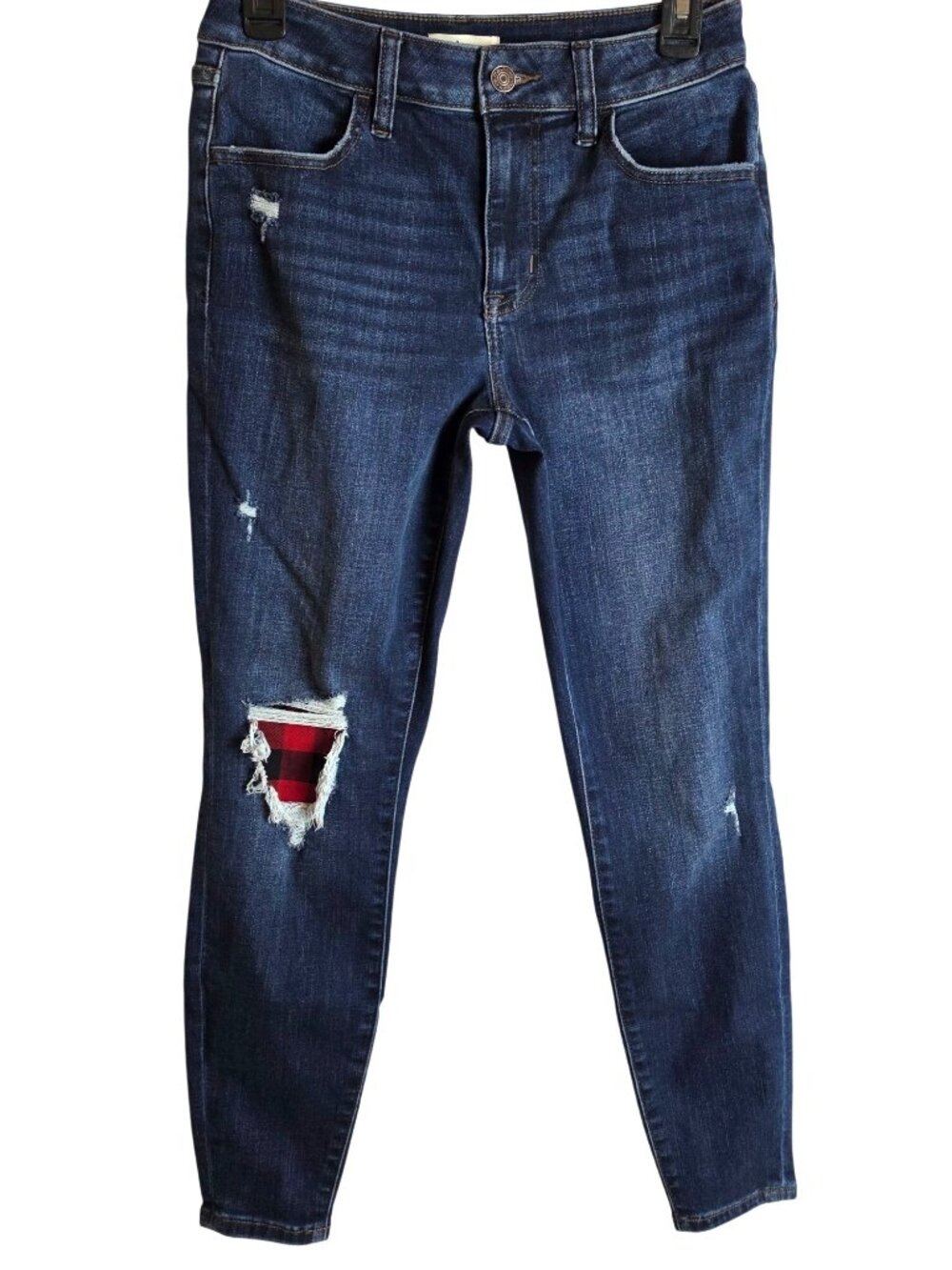 M Jeans by Maurices High Rise Skinny Jeans Women Size S Dark Wash Plaid Patch